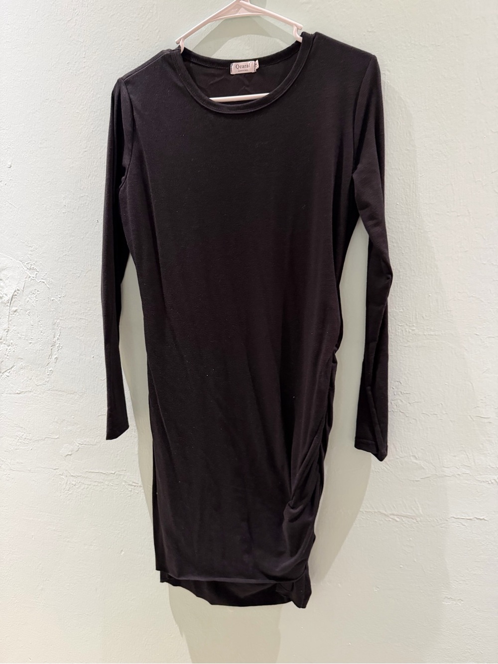 Oasis Black Long-Sleeve Side-Ruched Jersey Dress